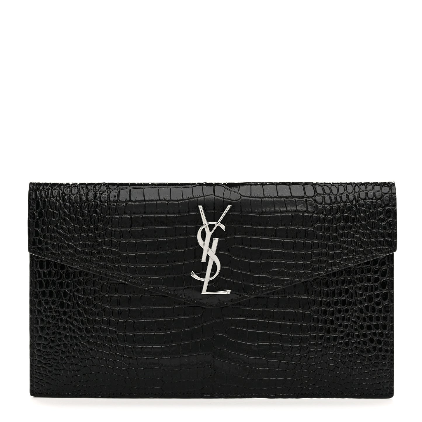 Calfskin Crocodile Embossed Uptown Monogram Pouch Black