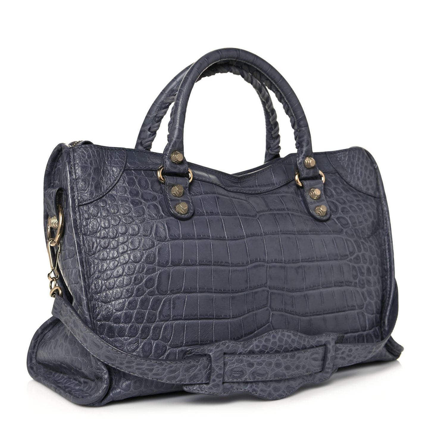Calfskin Crocodile Embossed Giant 12 Gold Hardware City Gris Beton