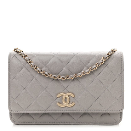 Chanel Caviar Quilted Studded CC Wallet On Chain WOC Grey 1 of 12