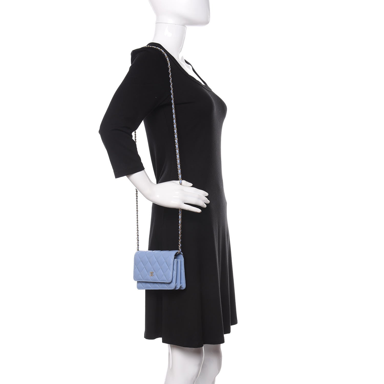 Chanel Lambskin Quilted Mini Wallet On Chain WOC Light Blue 2 of 10