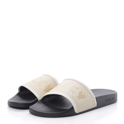Gucci X SEGA Supreme Canvas GUCCY Stars Womens Slide Sandals 39 Mystic White Gold 3 of 8