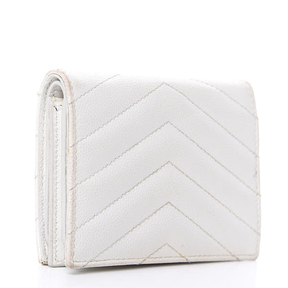 Saint Laurent Grain De Poudre Matelasse Chevron Monogram Card Case White 3 of 11