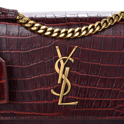 Saint Laurent Calfskin Crocodile Embossed Medium Monogram Sunset Amber 10 of 10