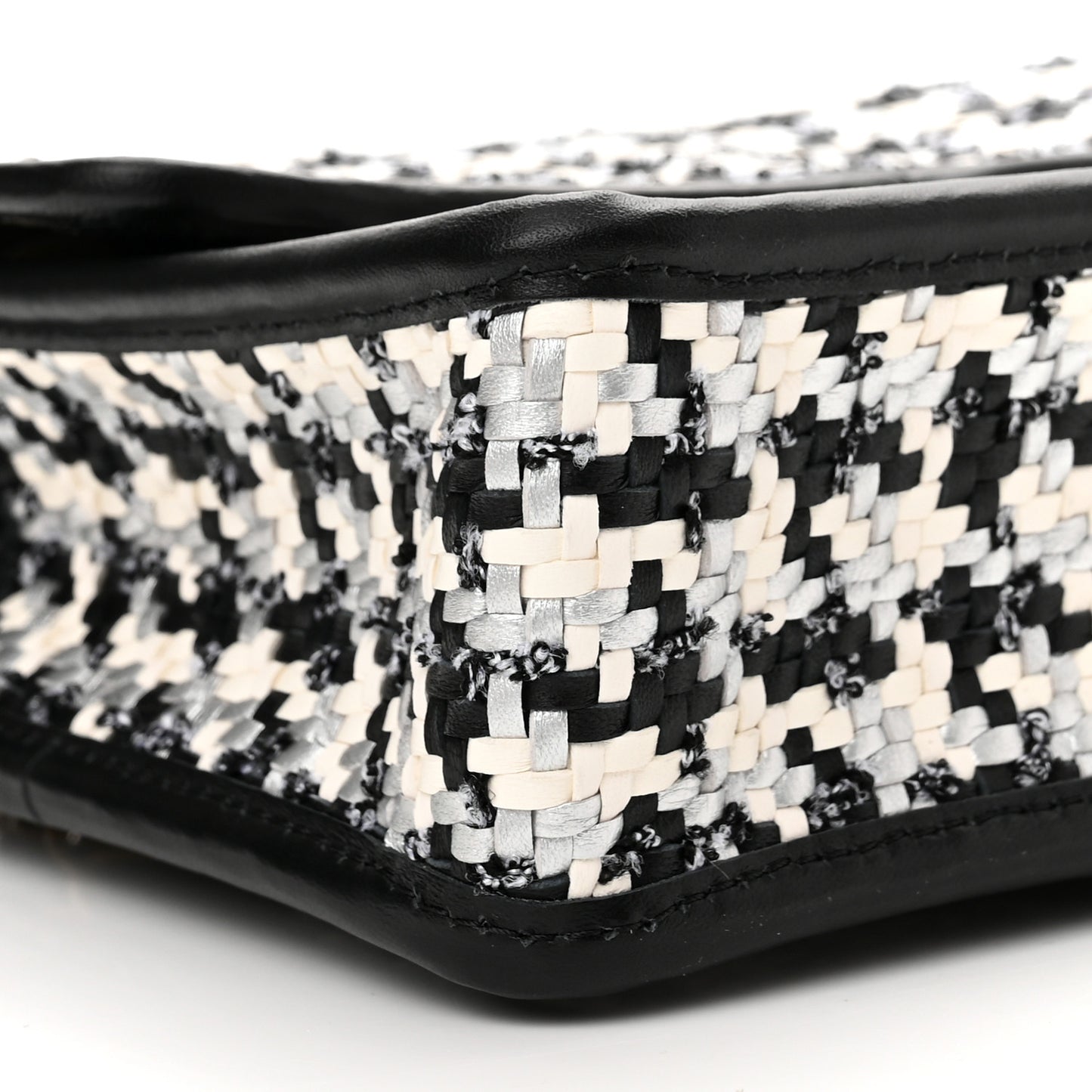 Metallic Lambskin Viscose Woven Flap Silver Black