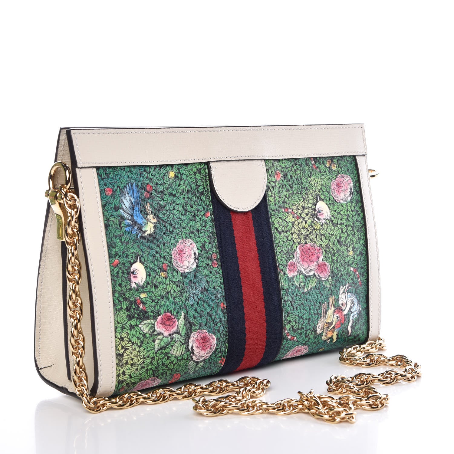 Gucci X YUKO HIGUCHI Canvas Calfskin GG Web Yuko Higuchi Print Small Ophidia Chain Shoulder Bag White 3 of 8