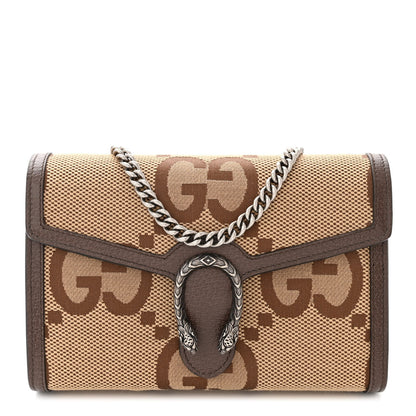 Gucci Monogram Jumbo GG Textured Dollar Calfskin Mini Dionysus Chain Wallet Camel Ebony New Acero 1 of 11