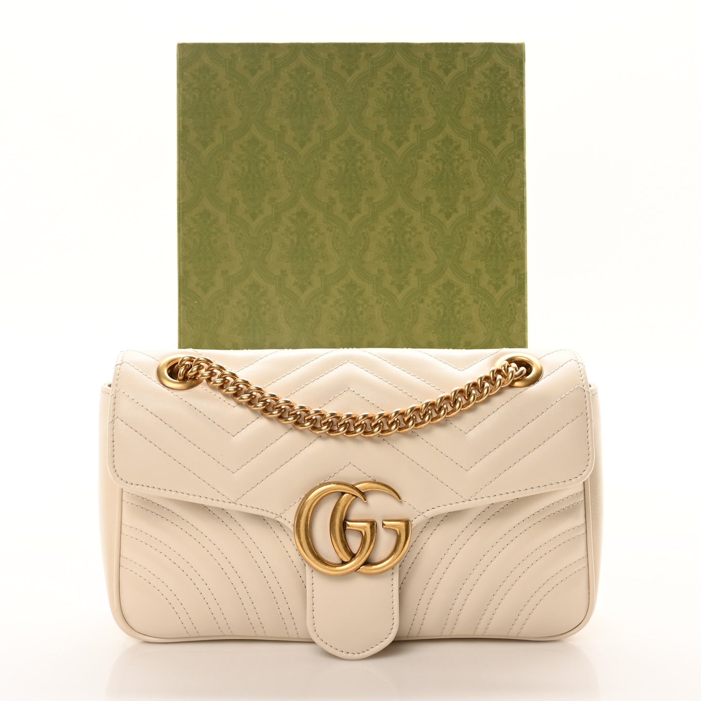 Calfskin Matelasse Small GG Marmont Shoulder Bag White