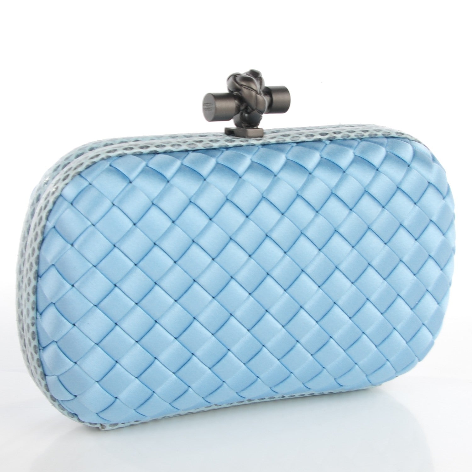 Bottega Veneta Satin Intreccio Impero Ayers Knot Clutch Ciel 3 of 6