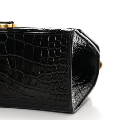 Balenciaga Shiny Calfskin Crocodile Embossed Small Hourglass Top Handle Bag Black 10 of 16