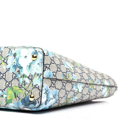 Gucci GG Supreme Monogram Blooms Medium Zippered Bucket Tote Beige Blue Navy Hibiscus Red 9 of 9