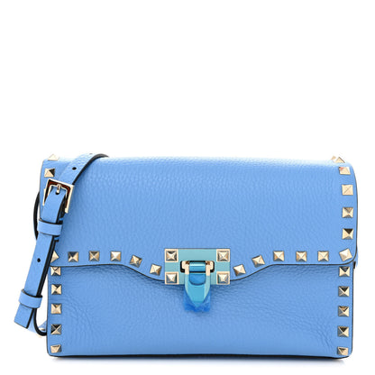 Valentino Garavani Pebbled Calfskin Medium Rockstud Flip Lock Crossbody Bag Denim 1 of 9