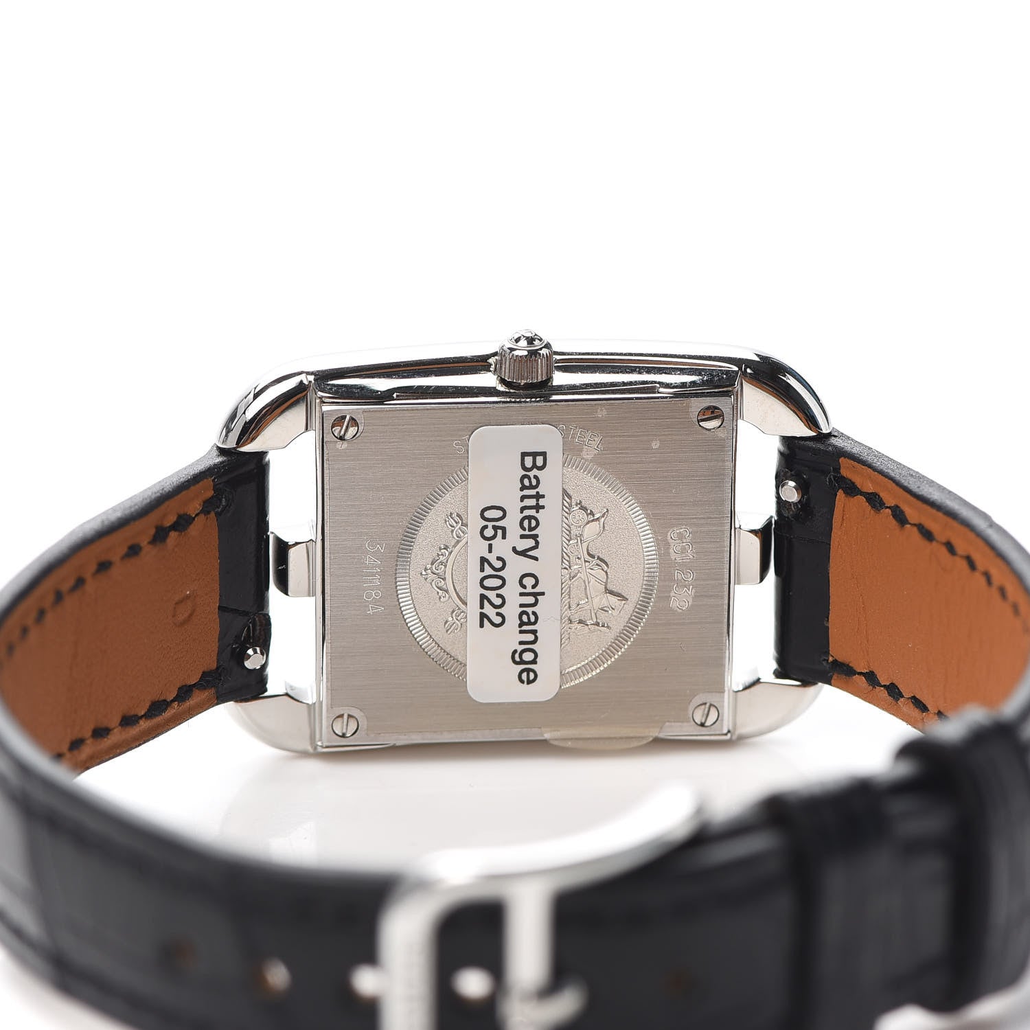 Hermes Stainless Steel Alligator Diamond Bezel Mother of Pearl 23mm Cape Cod Quartz Watch Noir 4 of 5