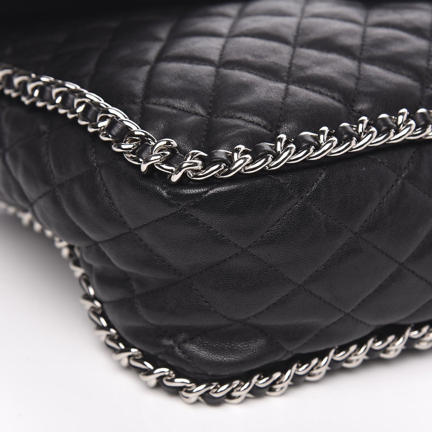 Washed Lambskin Quilted Maxi Chain Around Flap Black