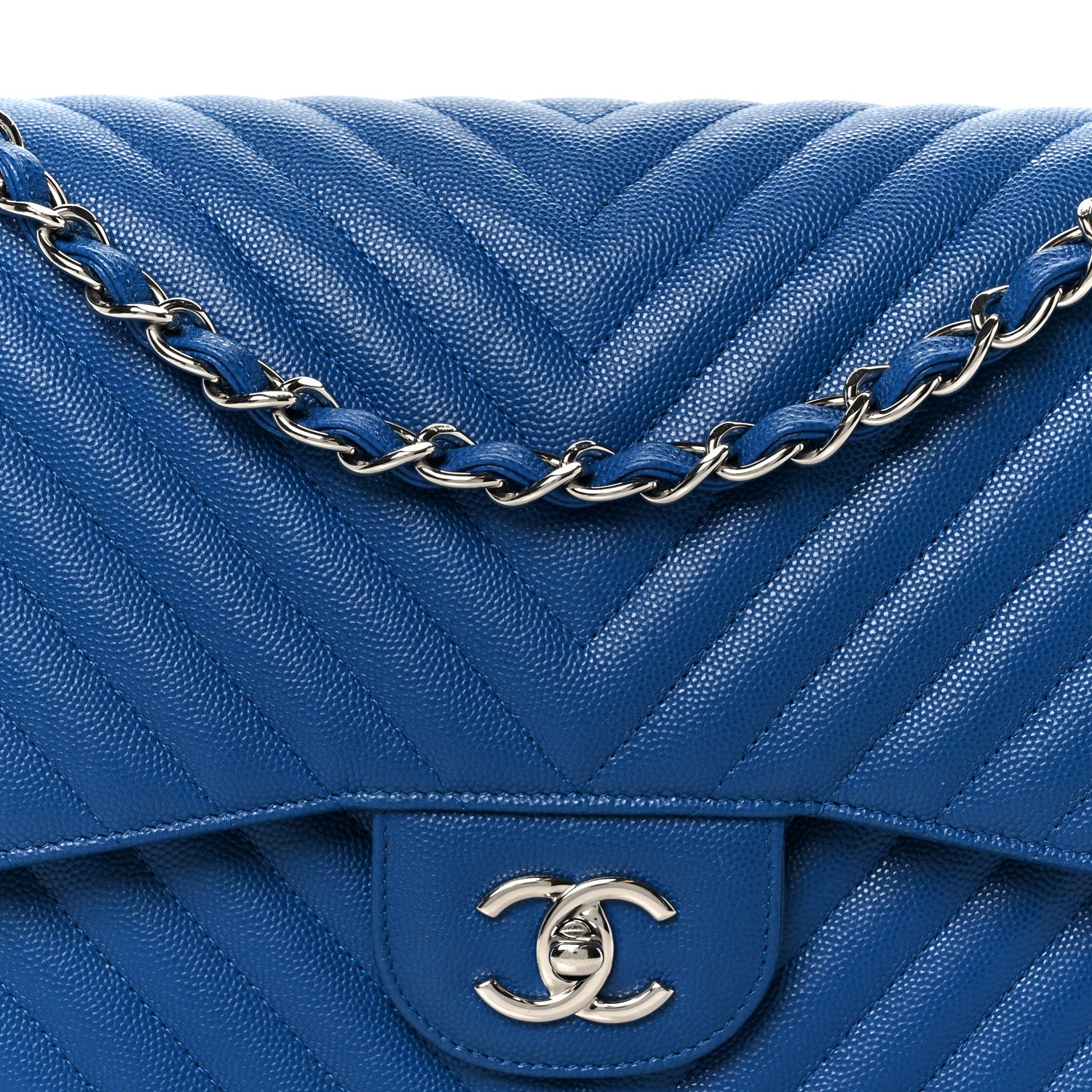 Chanel Caviar Chevron Quilted Jumbo Double Flap Blue 9 of 11