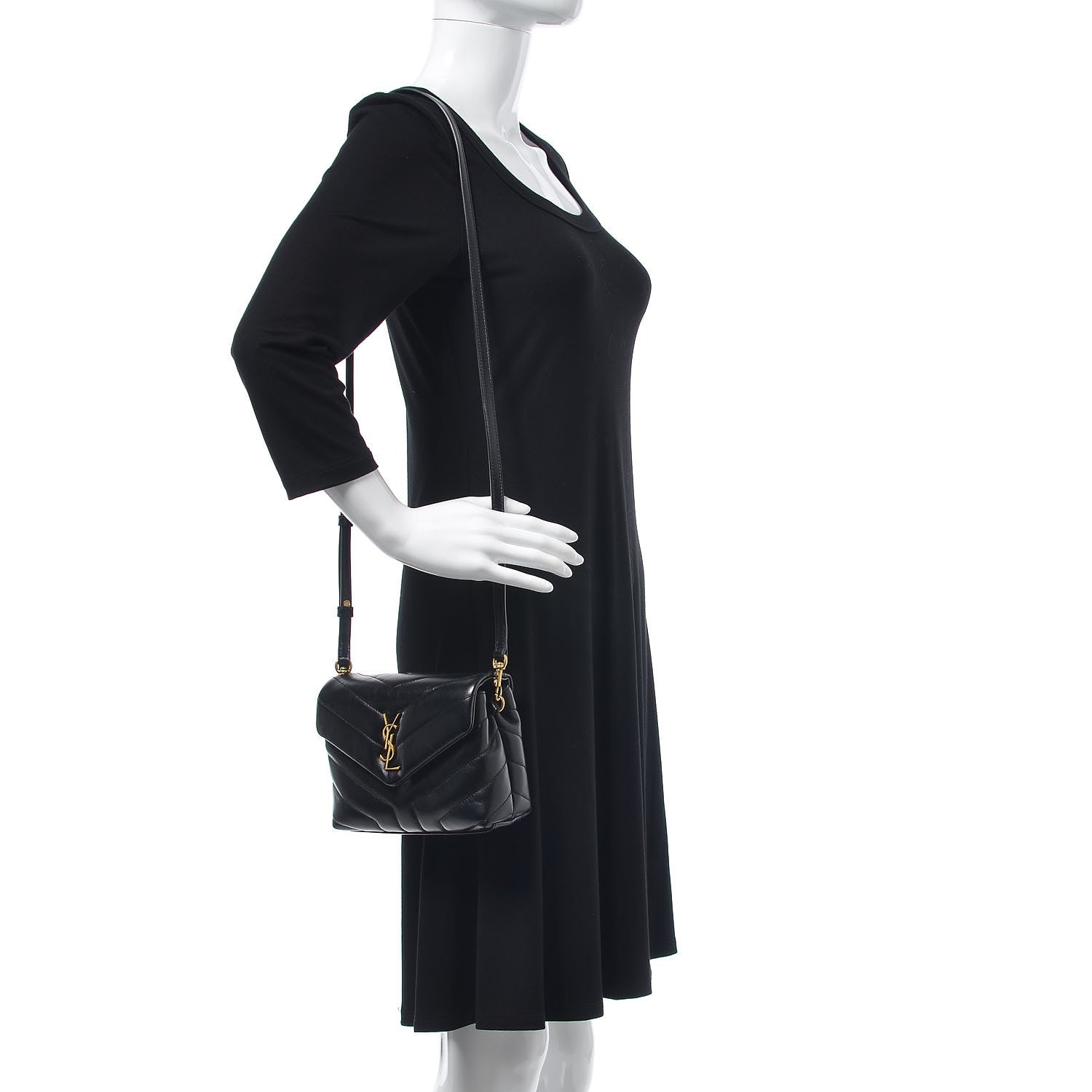 Saint Laurent Calfskin Y Quilted Monogram Toy Loulou Crossbody Bag Black 2 of 8