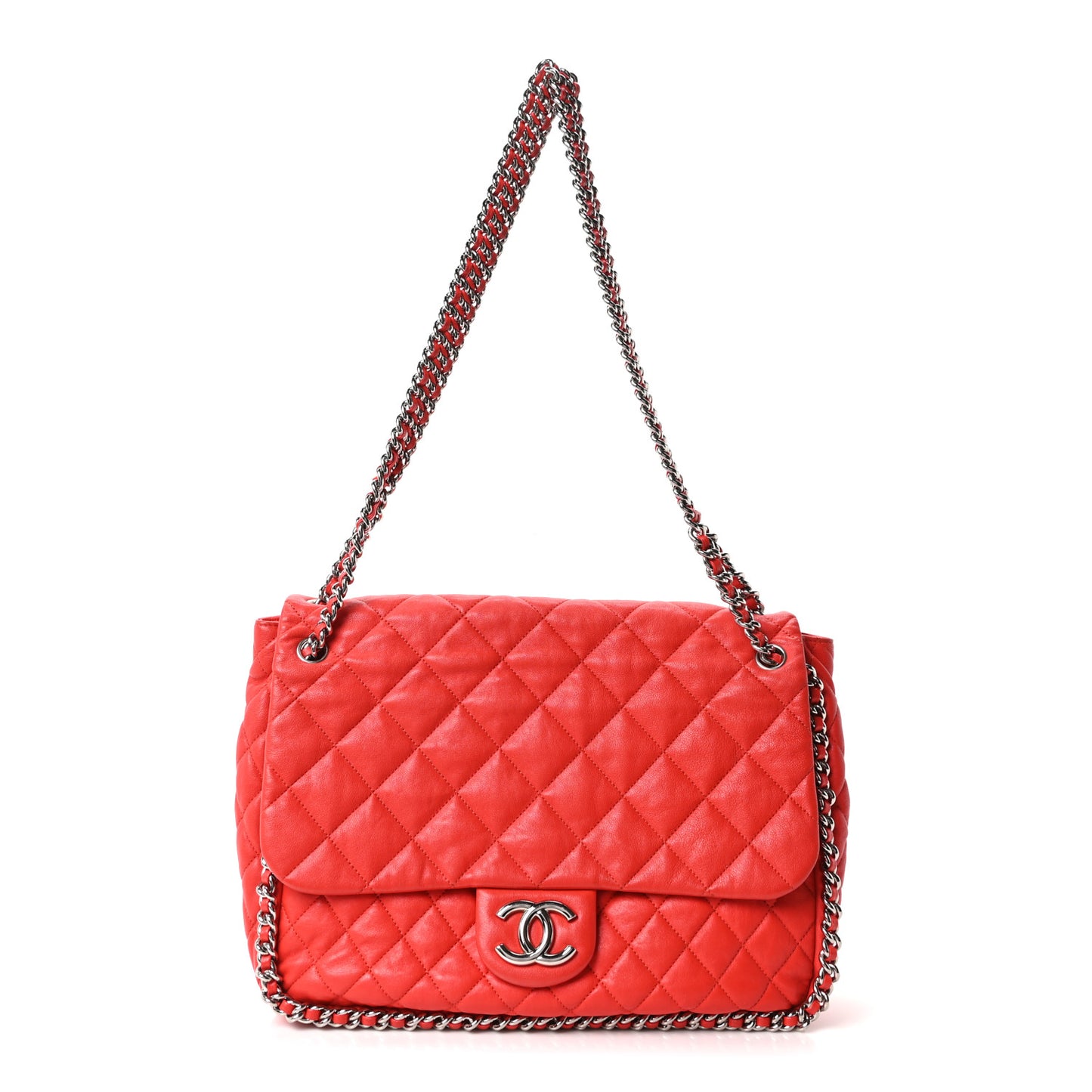 Washed Lambskin Quilted Maxi Chain Around Flap Red