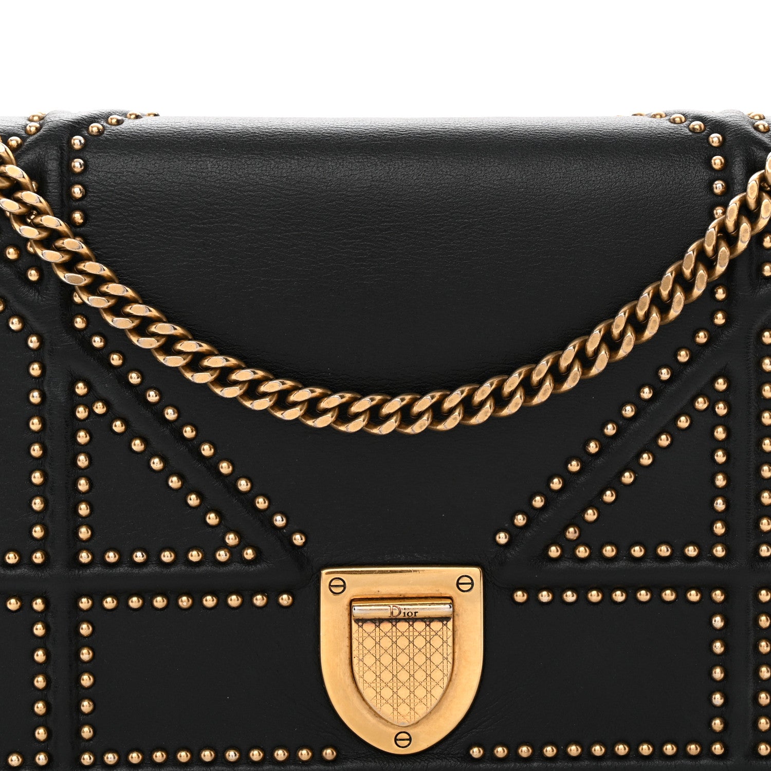 Christian Dior Calfskin Studded Diorama Wallet on Chain Pouch Black 7 of 11
