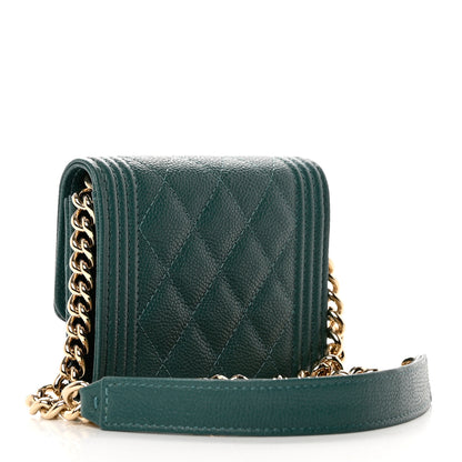 Chanel Caviar Quilted Boy Card Holder On Chain Green 3 of 8