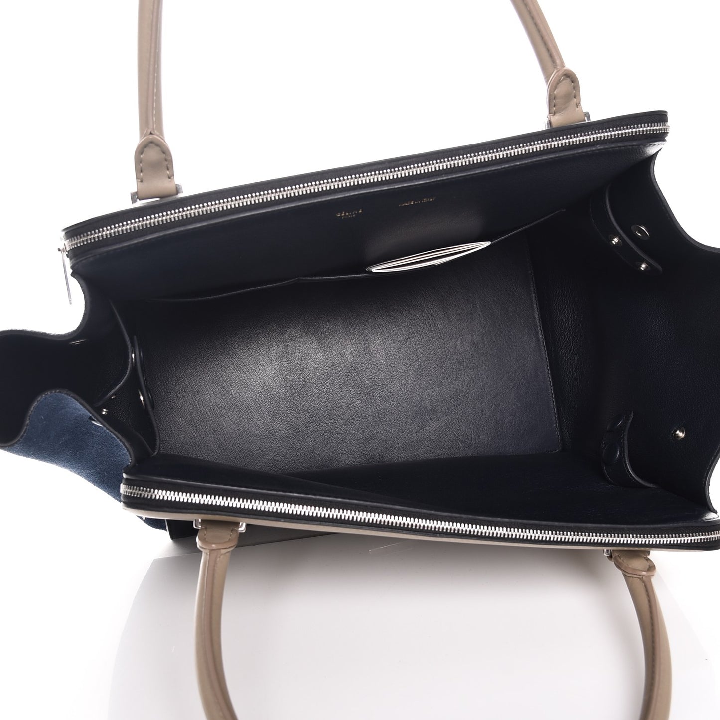 Calfskin Suede Tri-Color Double Zip Trapeze Sand
