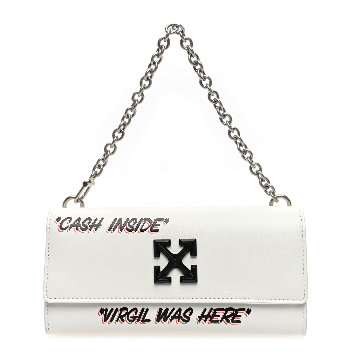 Calfskin Jitney Logo Flap Wallet On Chain White