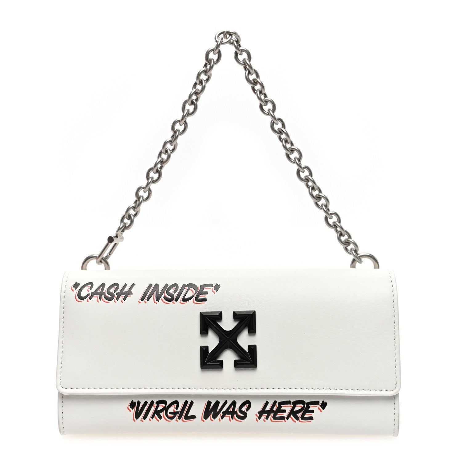Off-White Calfskin Jitney Logo Flap Wallet On Chain White 1 of 10