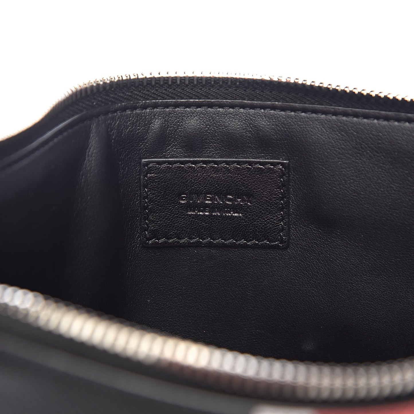 Calfskin Striped Large Zip Pouch Black