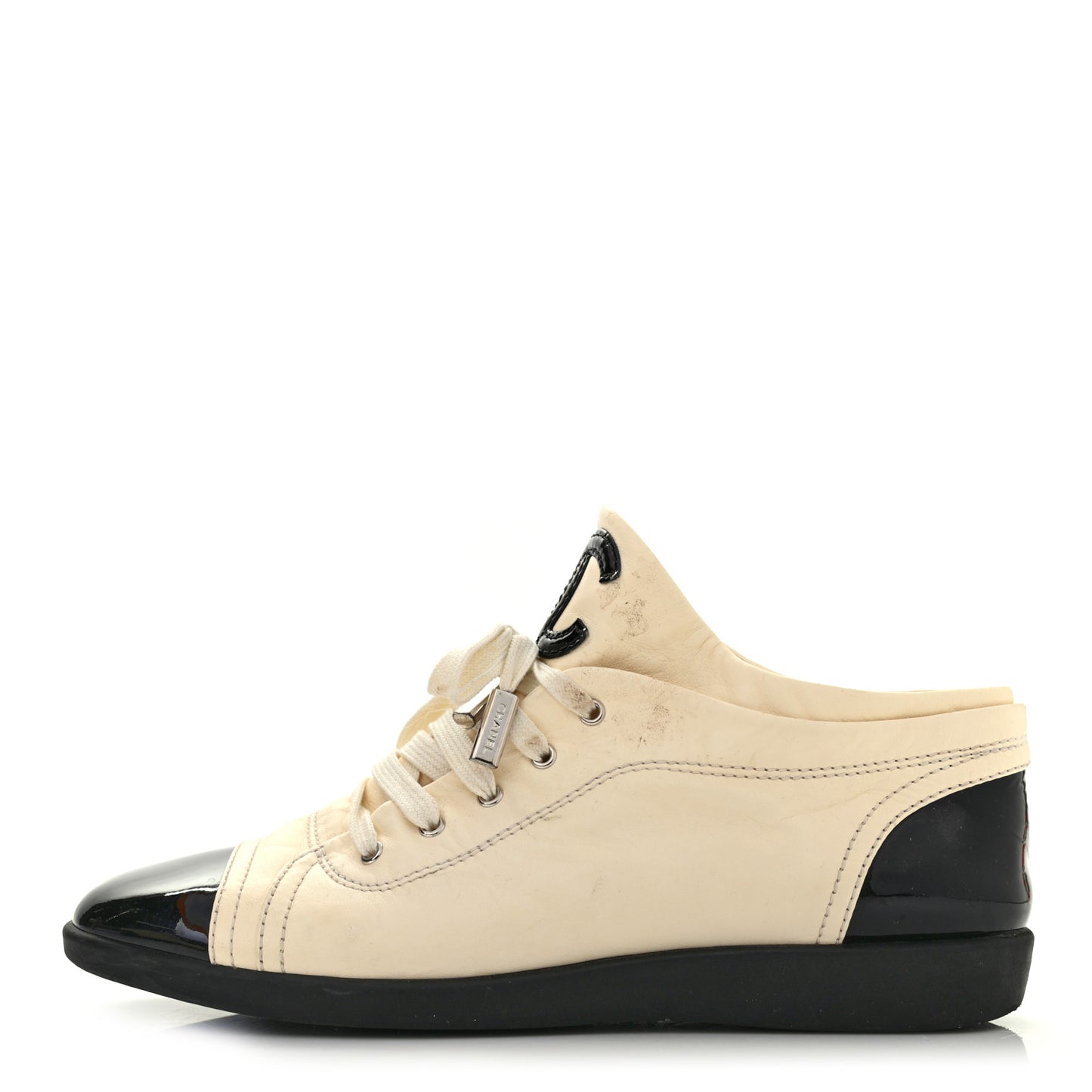 Lambskin Patent Calfskin CC Sneakers 39.5 White Black
