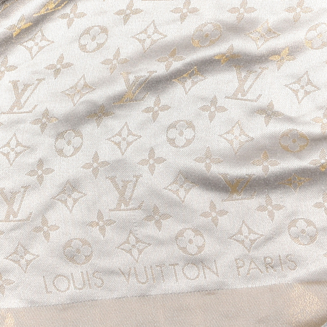 Silk Wool Monogram Shine Shawl Beige