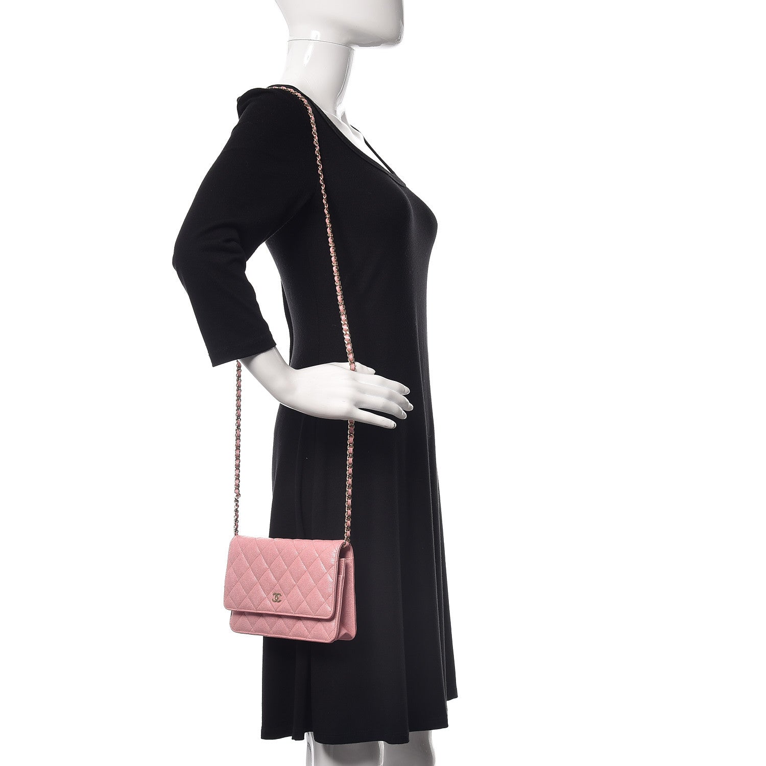 Chanel Iridescent Caviar Quilted Wallet on Chain WOC Rose Pink 2 of 11