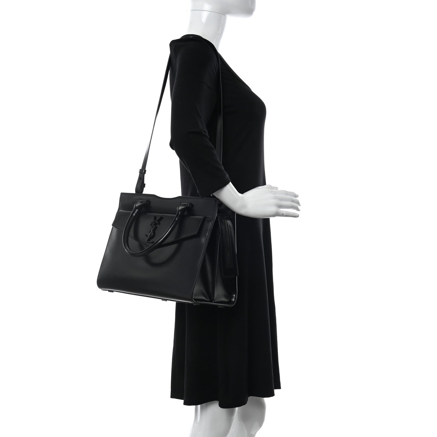 Saint Laurent Shiny Calfskin Medium Uptown Tote Black 3 of 12