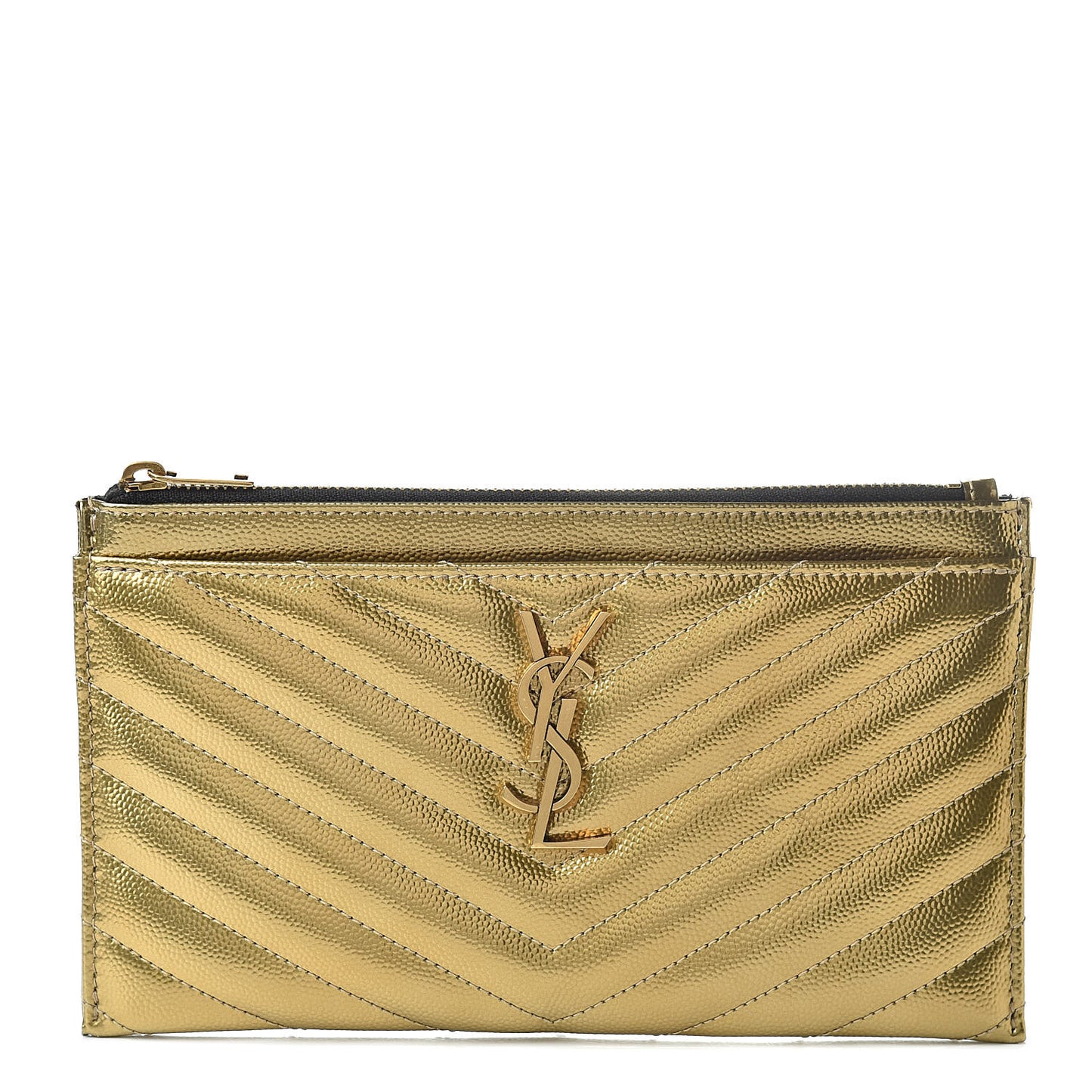 Iridescent Grain De Poudre Matelasse Chevron Monogram Bill Pouch Gold