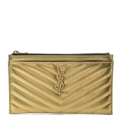 Saint Laurent Iridescent Grain De Poudre Matelasse Chevron Monogram Bill Pouch Gold 1 of 8