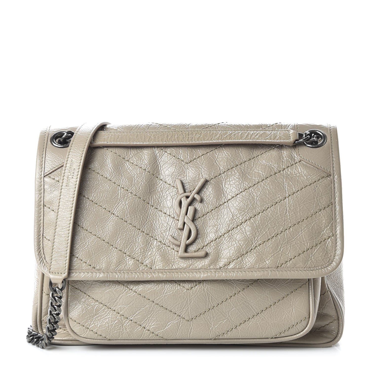 Saint Laurent Crinkled Calfskin Matelasse Monogram Medium Niki Chain Satchel Light Natural 1 of 9