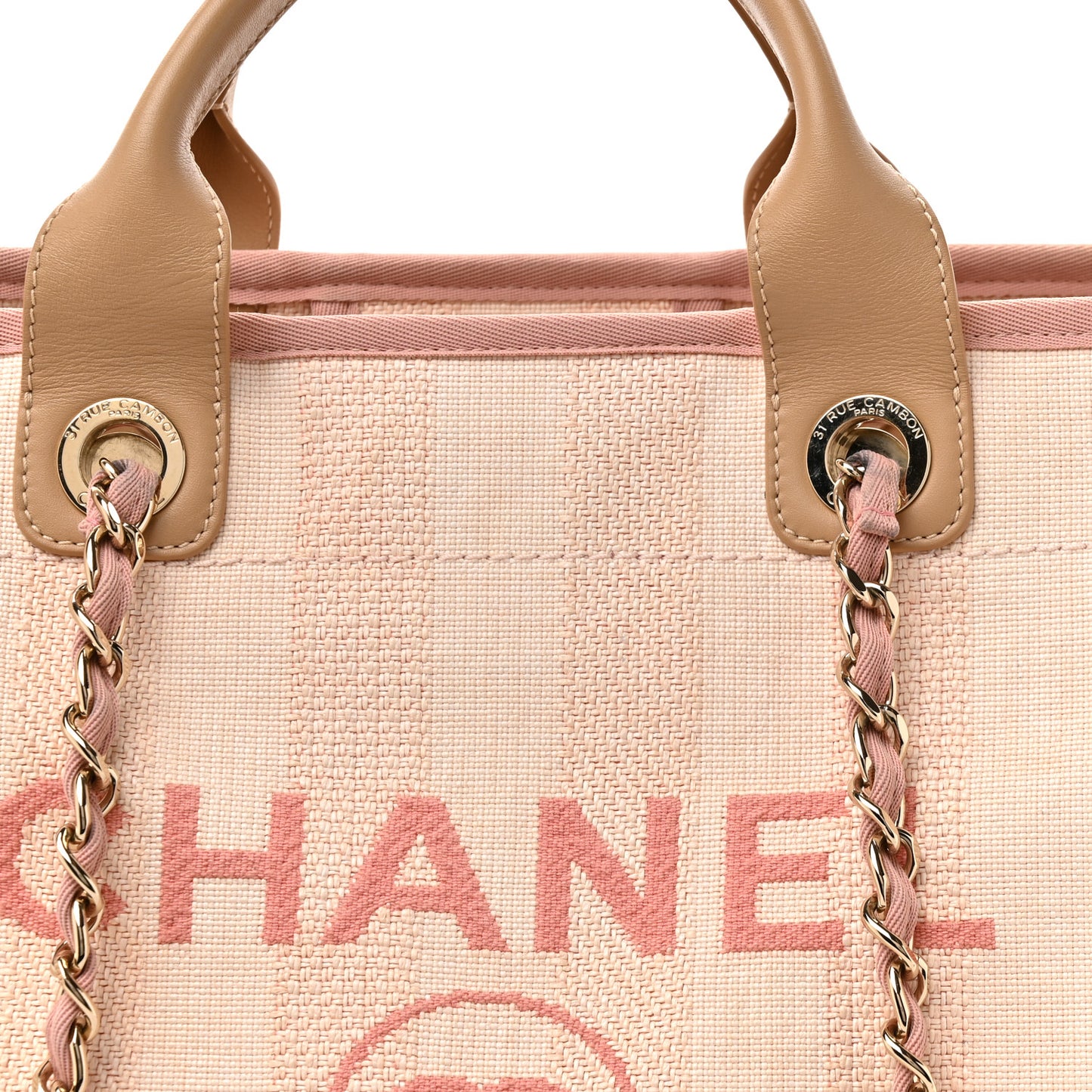 Mixed Fibers Calfskin Striped Medium Deauville Tote Light Pink
