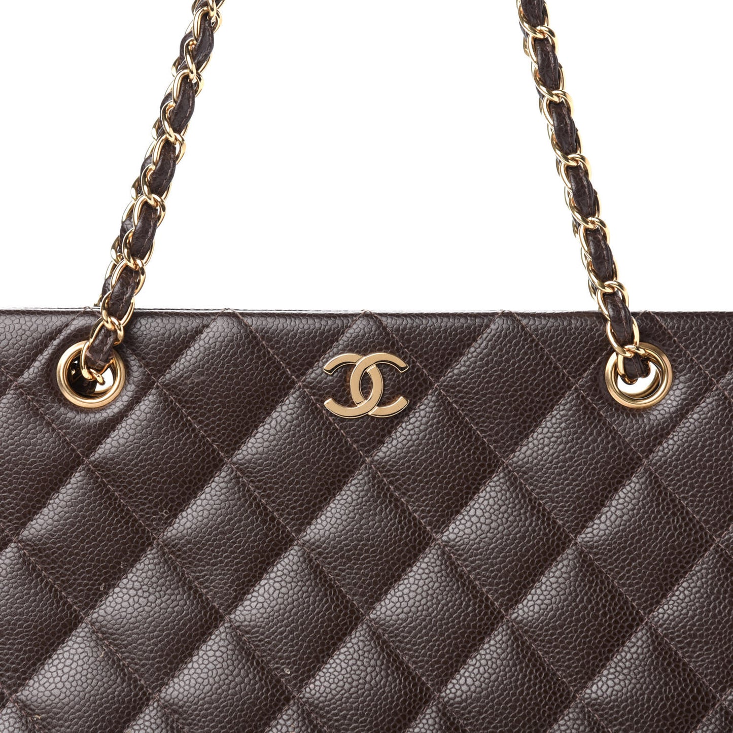 Caviar Quilted Shopper Tote Dark Brown