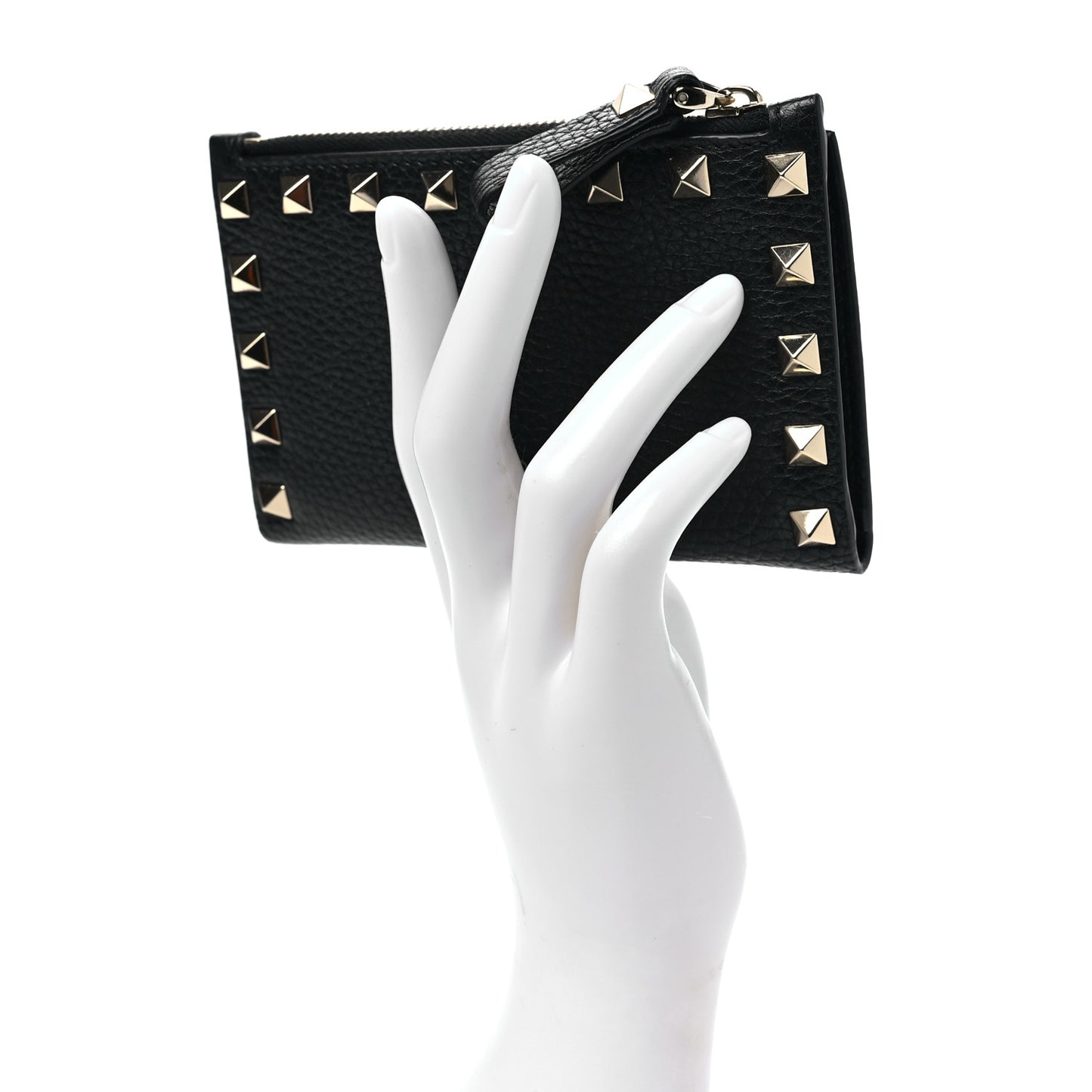 Calfskin Rockstud Compact Bi-Fold Wallet Black