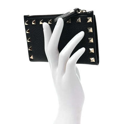 Valentino Garavani Calfskin Rockstud Compact Bi-Fold Wallet Black 2 of 7