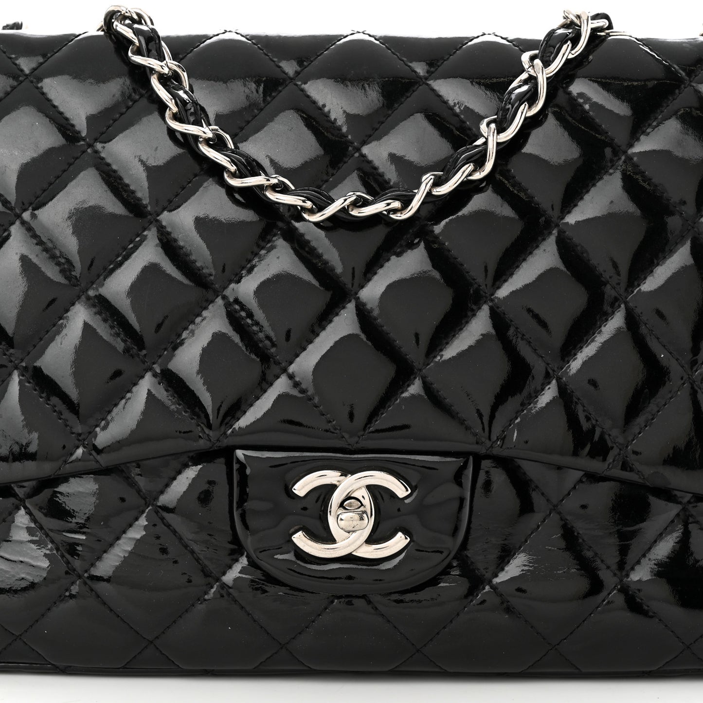 Patent Quilted Jumbo Single Flap Black
