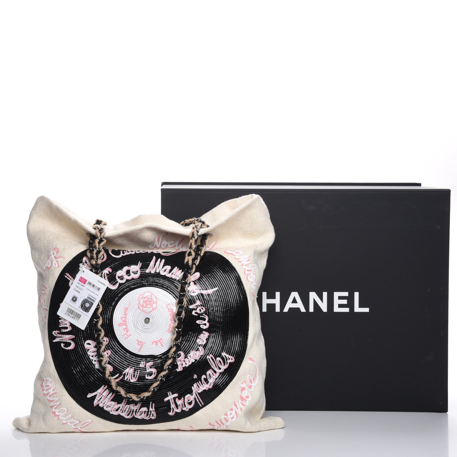 Chanel Canvas Embroidered Cuba Large Shopping Tote Ivory Black 8 of 8