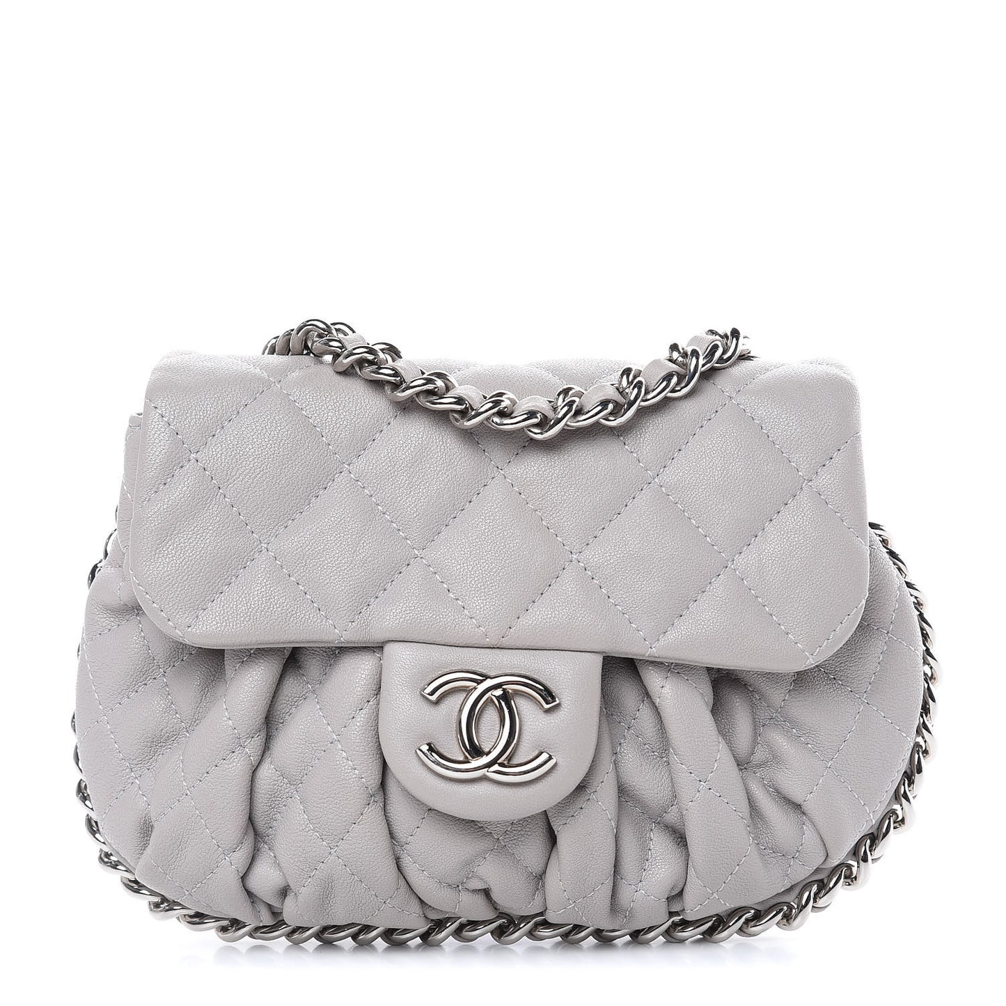 Washed Lambskin Quilted Mini Chain Around Messenger Grey