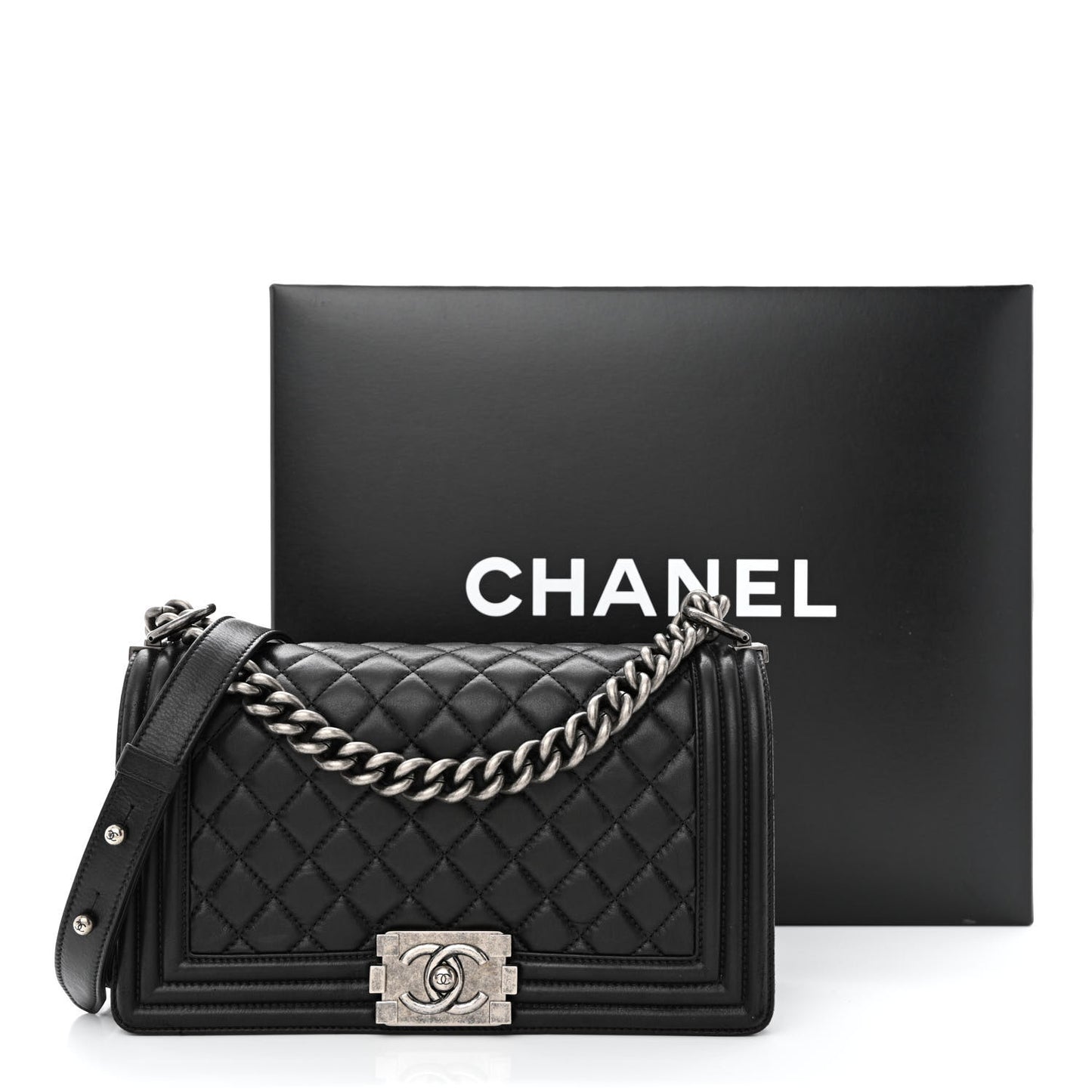 Calfskin Quilted Medium Boy Flap Black