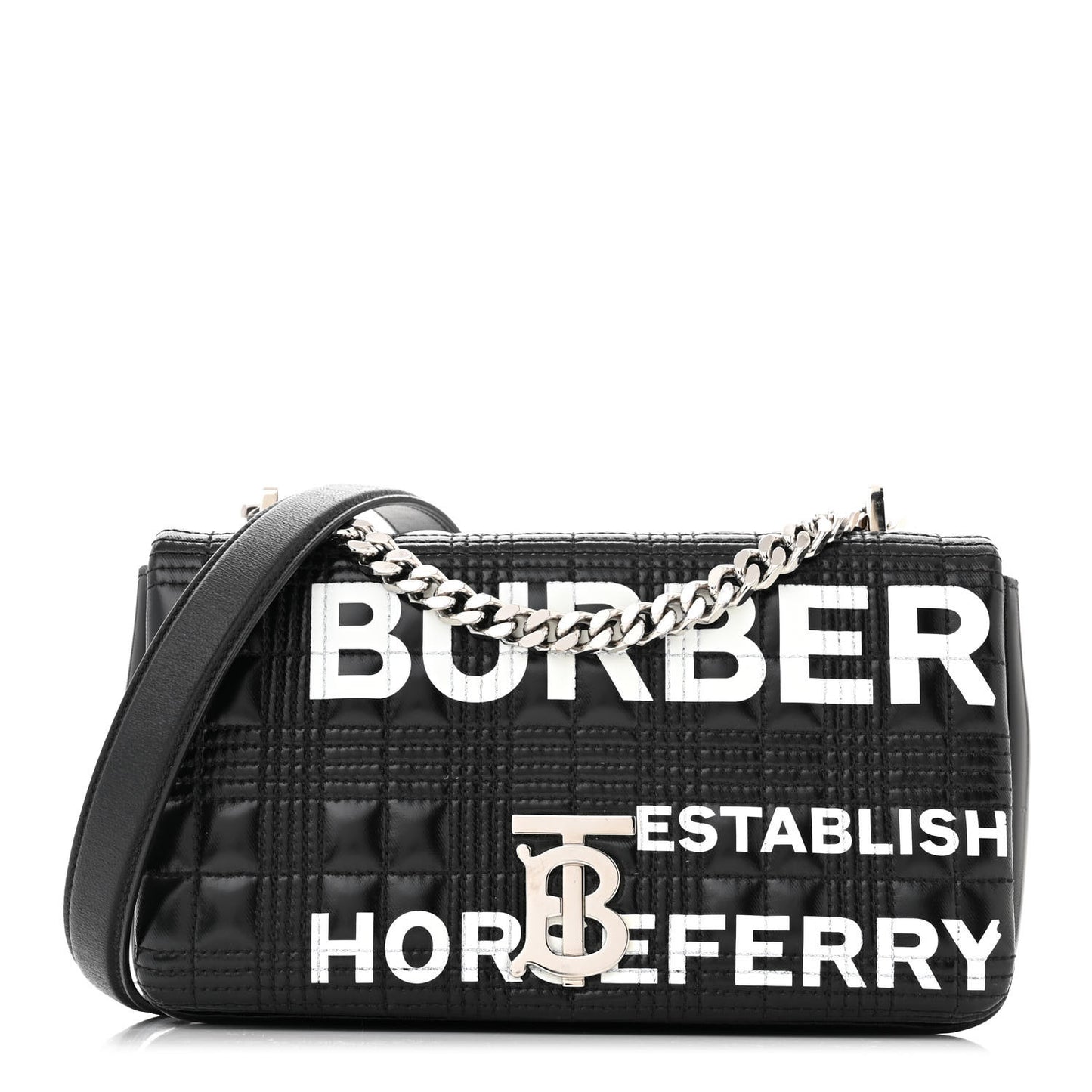 Patent Quilted Horseferry Print Small Lola Bag Black
