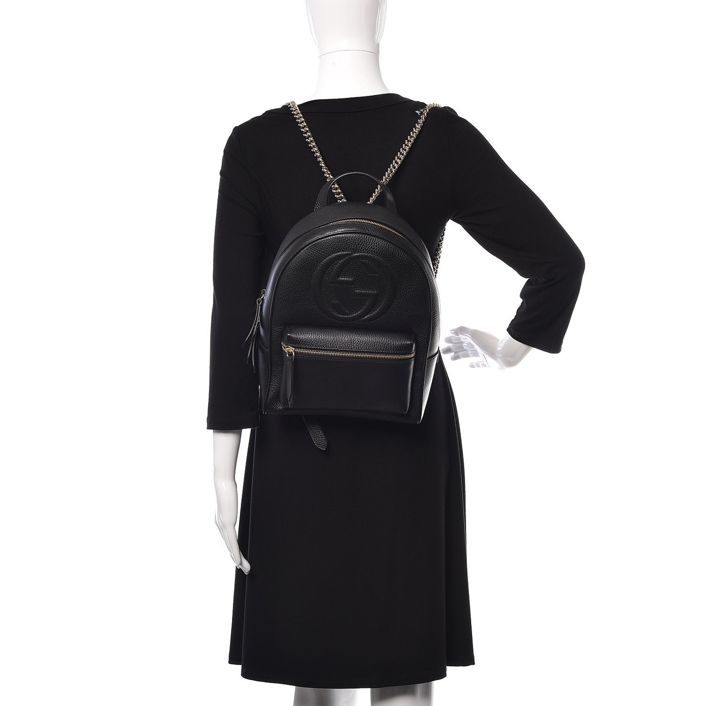 Pebbled Calfskin Soho Chain Backpack Black