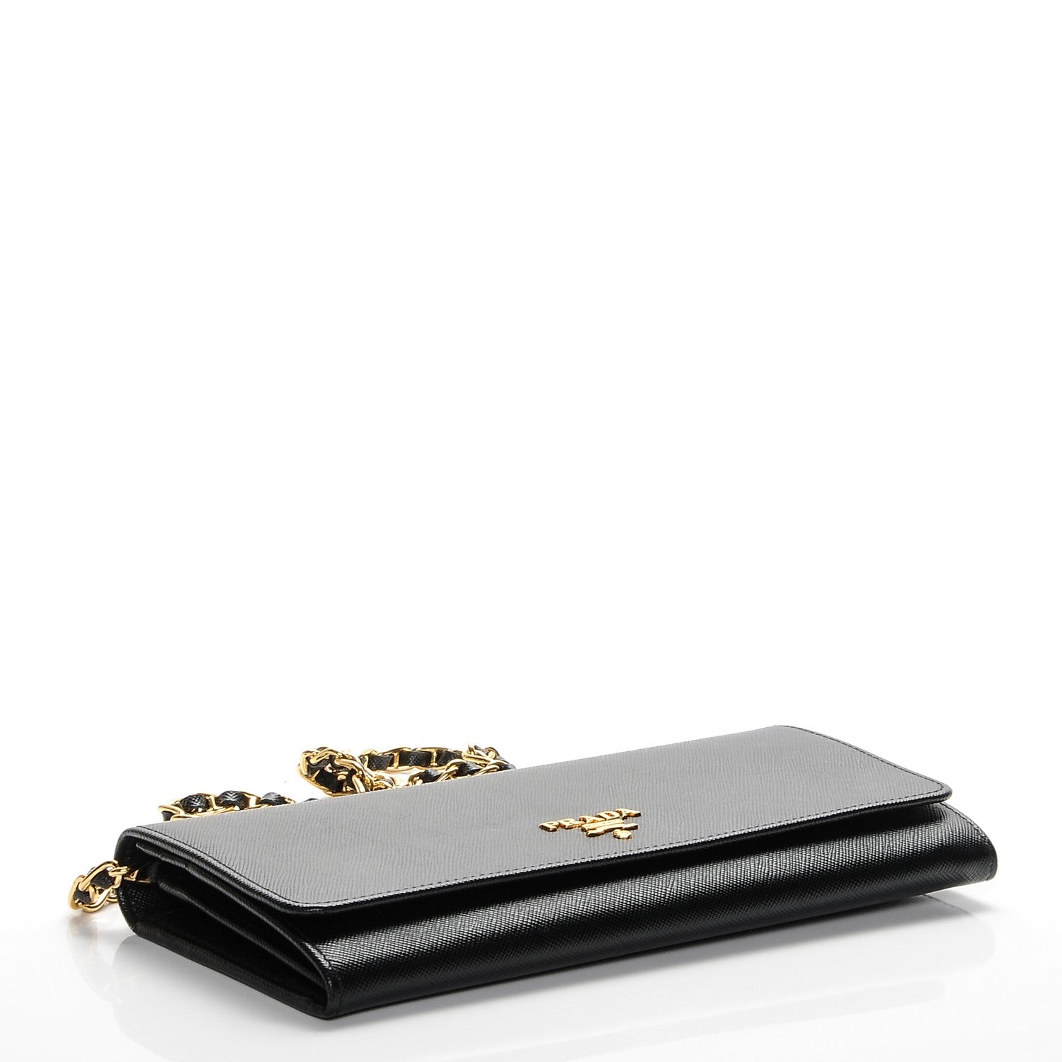 Prada Saffiano Metal Oro Chain Wallet Nero Black 4 of 6