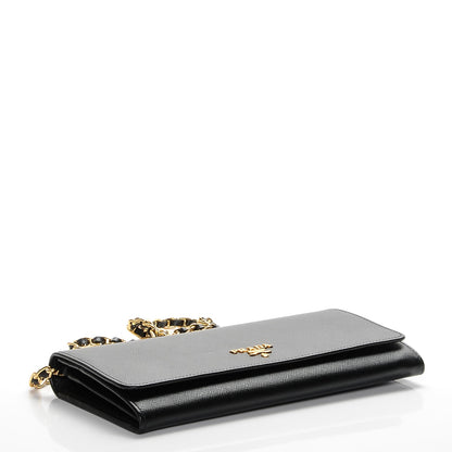 Prada Saffiano Metal Oro Chain Wallet Nero Black 4 of 6