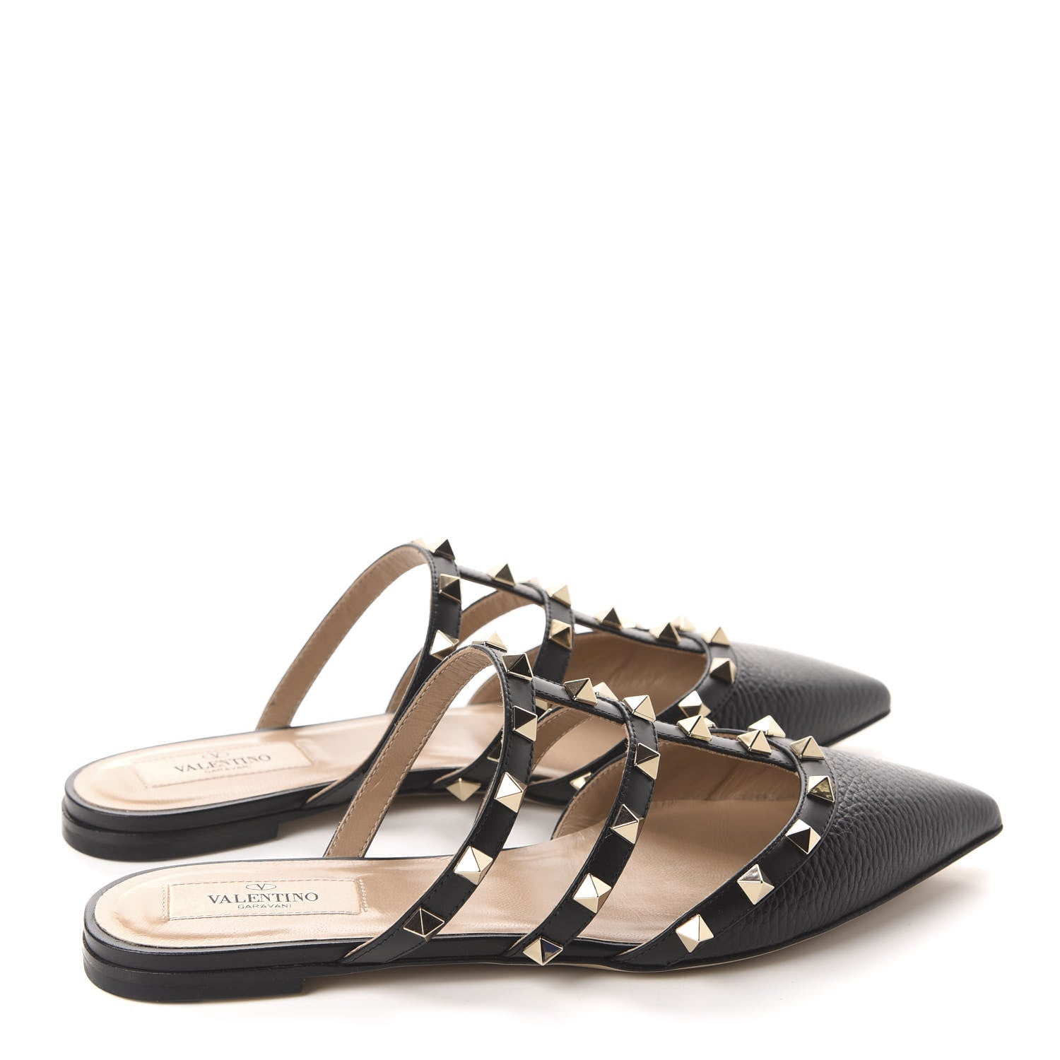 Valentino Garavani Pebbled Calfskin Rockstud Flat Cage Mules 36.5 Black 4 of 11