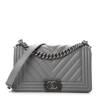 Chanel Calfskin Chevron Quilted Medium Boy Flap Grey 1 of 11