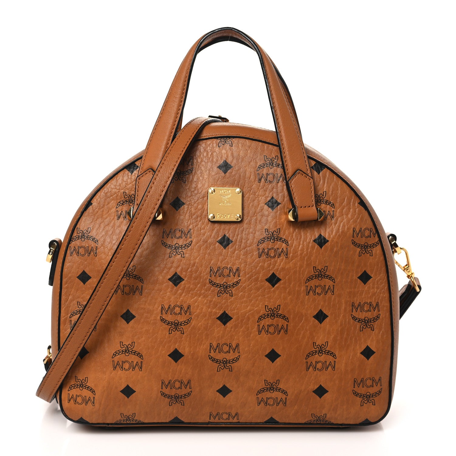 MCM Visetos Medium Half Moon Tote Cognac 1 of 14