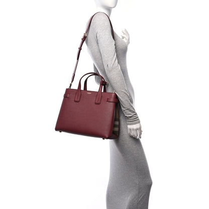 Burberry Grainy Calfskin House Check Medium Banner Tote Crimson 2 of 13