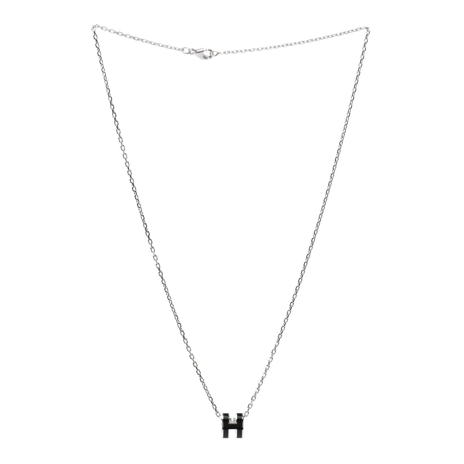 Hermes Lacquered Palladium Mini Pop H Pendant Necklace Black 3 of 6